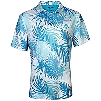 Tattoo Golf Mens Teal/Blue Aloha Cool-Stretch Hawaiian Golf Shirt