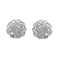 1.00 CTW Natural Diamond Polki Flower Studs 925 Sterling Silver Platinum Plated Slice Diamond Earrings
