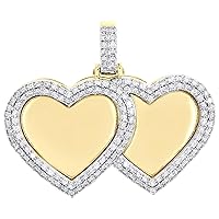 DTJEWELSS 10K Yellow Gold Over Diamond Double Heart Memory Picture Frame 1.40