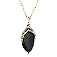 PalmBeach Yellow Gold-Plated Marquise Shaped Natural Black Onyx Pendant (36mm) with 18 inch Chain