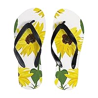 Vantaso Slim Flip Flops for Women Bright Yellow Flowers Yoga Mat Thong Sandals Casual Slippers