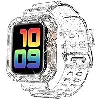 DABAOZA Compatible for Clear Apple Watch Band 38mm 40mm 41mm 42mm 44mm 45mm with Case, Women Girl Glitter Clear Bling Crystal Sport Strap Bumper for iWatch Band Ultra 2/1 SE Series 9/8/7/6/5/4/3/2/1