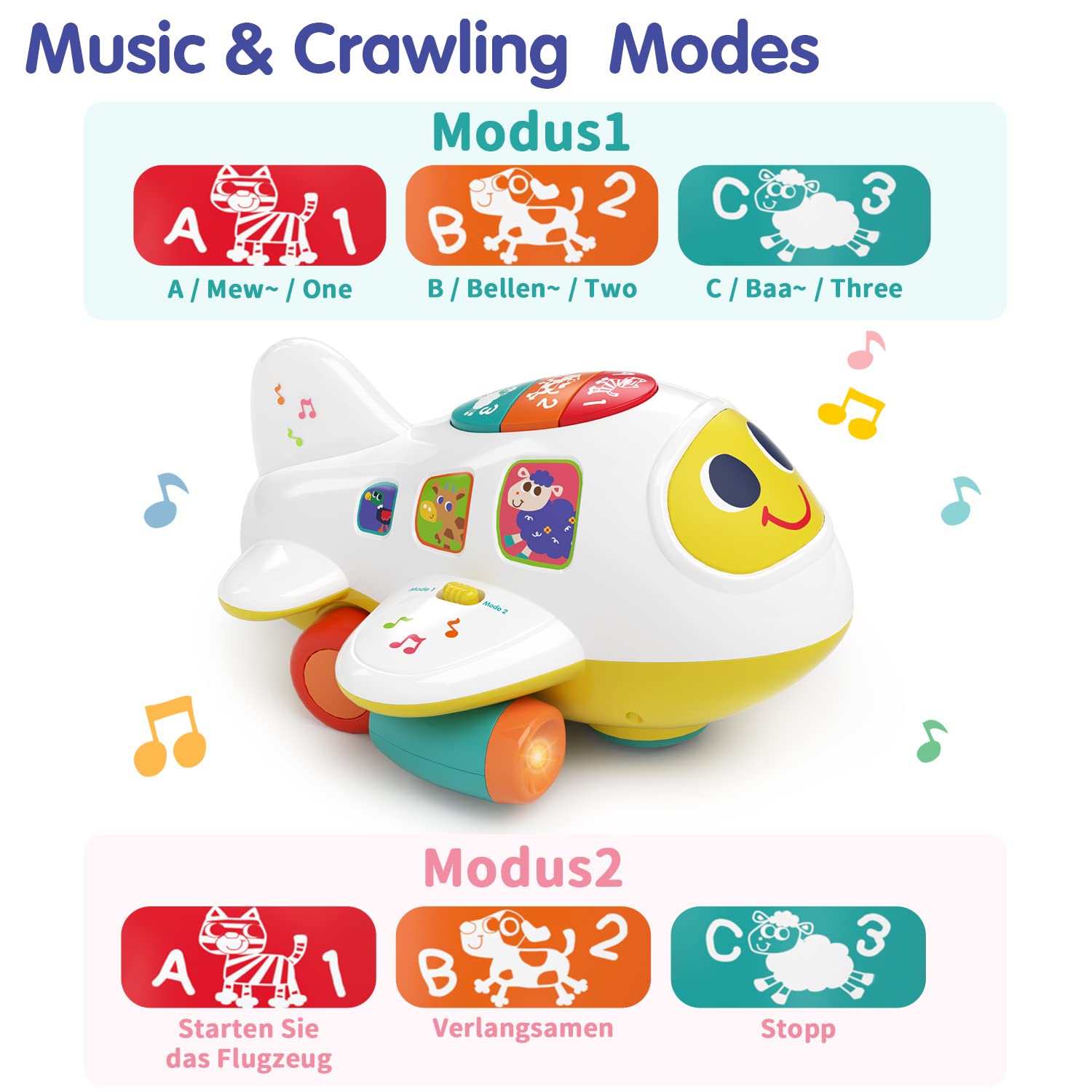 Baby Toys 6 to 12 Months Airplane Music Light Baby Toys 12-18 Months Light Up Toys, Baby Crawling Toys for 1 Year Old Girl Boy Gifts Infant Toys 6 to 12 Months 9 6 Month Old Baby Toys 0 3 6 Months