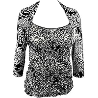 Flowers & Vines, Square Neck, Top in a Floral Pucker Pattern Black