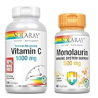 SOLARAY Timed Release Vitamin C 1000mg & Monolaurin 500mg Bundle | Powerful Immune & Gut Health Support | 275ct, 60ct
