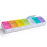 Weekly and Daily Pill Organizer - 7 Day Pill Planner, Dispenser Case for Medicines, Vitamin Supplements with Easy Press Open Design and Large Capacity (Once Per Day)