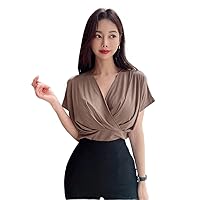 Womens Summer Tops Sexy Casual T Shirts for Women Solid Ruched Batwing Sleeve Tee