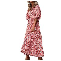 Boho Dresses for Women 2024 Trendy, Loose Bohemian Floral Dress Summer Beach Dress Swing Flowy Long Maxi Casual Dress(1-Orange,XX-Large)