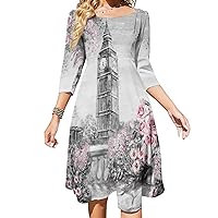 British Big Ben with Pink Flowers Sundresses for Women High Waist Floral Tie Back Flowy A-Line Midi Dress