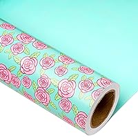 MAYPLUSS Reversible Wrapping Paper Jumbo Roll - 30 Inches x 100 Feet - Pink/Blue Floral Design