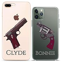 Matching Couple Cases Compatible for iPhone 15 14 13 12 11 Pro Max Mini Xs 6s 8 Plus 7 Xr 10 SE 5 Guns Partners in Crime Slim fit Criminal Design Print Bonnie and Clyde Clear Cover Flexible