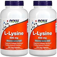 NOW Foods L-lysine 500 mg, 250 Capsules (Pack of 2)