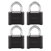 Master Lock Combination Lock, Set Your Own Combination Padlock, Indoor and Outdoor Lock, Weatherproof Code Lock, 4 Pack, 178EC4, Black