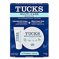 Multi-Care Relief Kit – 40 Count Witch Hazel Pads & 0.5 oz. Lidocaine Cream - Protects from Irritation, Hemorrhoid Treatment Medicated Pads Used by Hospitals