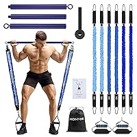 Hommie Portable Pilates Bar Kit with Resistance Bands for Men and Women，Upgraded 3 Section Pilates Bar with Resistance Bands (20-60lb) for Home Gym Equipment Supports Full-Body