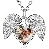 Custom4U Personalized Heart Locket Necklace with Pictures,Sunflower/Angel Wings/Heart Shaped Lockets Custom Photo,Gold/Rose Gold/White Lockets That Holds Picture,Customized Memorial Jewelry for Women