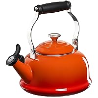 Le Creuset Enamel On Steel Whistling Tea Kettle with Metal Finishes, 1.7 qt., Flame