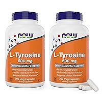 NOW Foods L-Tyrosine 500mg, 300 Capsules (Pack of 2) - Non GMO Supplement - 500 mg Caps - Free Form Ltyrosine