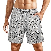 Penguin Hockey Men's Swim Trunks Beach Board Shorts Quick Dry Bathing Suits with Liner