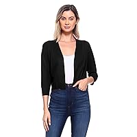 Cielo Women's Soft Solid Open Front 3/4 Sleeve Sweater Cardigan