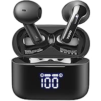 TOZO T21 Wireless Earbuds, 5.3 Bluetooth Headphone, Sem in Ear with Dual Mic Noise Cancelling, IPX8 Waterproof, 44H Playback Stereo Sound with Power Display Wireless Charging Case Black