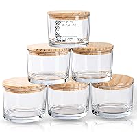 6 Pack Glass Candle Jars with Lids (16oz, Clear) - Large Candle Jars for 3 Wick Candles Making - Empty Candle Jars Containers - Candle Making Supplies Accessories include 16Pcs Candle Labels