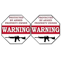 Rogue River Tactical No Trespassing Warning Security Sticker Protected by Armed Property Owner 2 Pack Large Sign Sticker Decal Window Door Indoor Outdoor 5x5 inch Gun