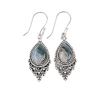 Vintage Glamour Exquisite Gemstone Oxidised Earrings Handmade in 925 Sterling Silver (Moss Agate)