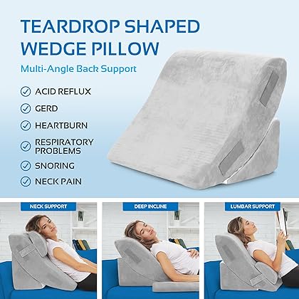 4 PC Bed Wedge Pillows Set - Orthopedic Wedge Pillow for Sleeping - Multi Angle Relief System for Back, Neck. Shoulder, and Leg Elevation Pillows | Acid Reflux, Anti Snoring - Machine Washable Cover