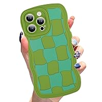 Designed for iPhone 15 Pro Max Case Grids Plaid Checkerboard Curly Wave Frame Silicone Upgraded [Camera Protection] Phone Case for iPhone 15 Pro Max 6.7