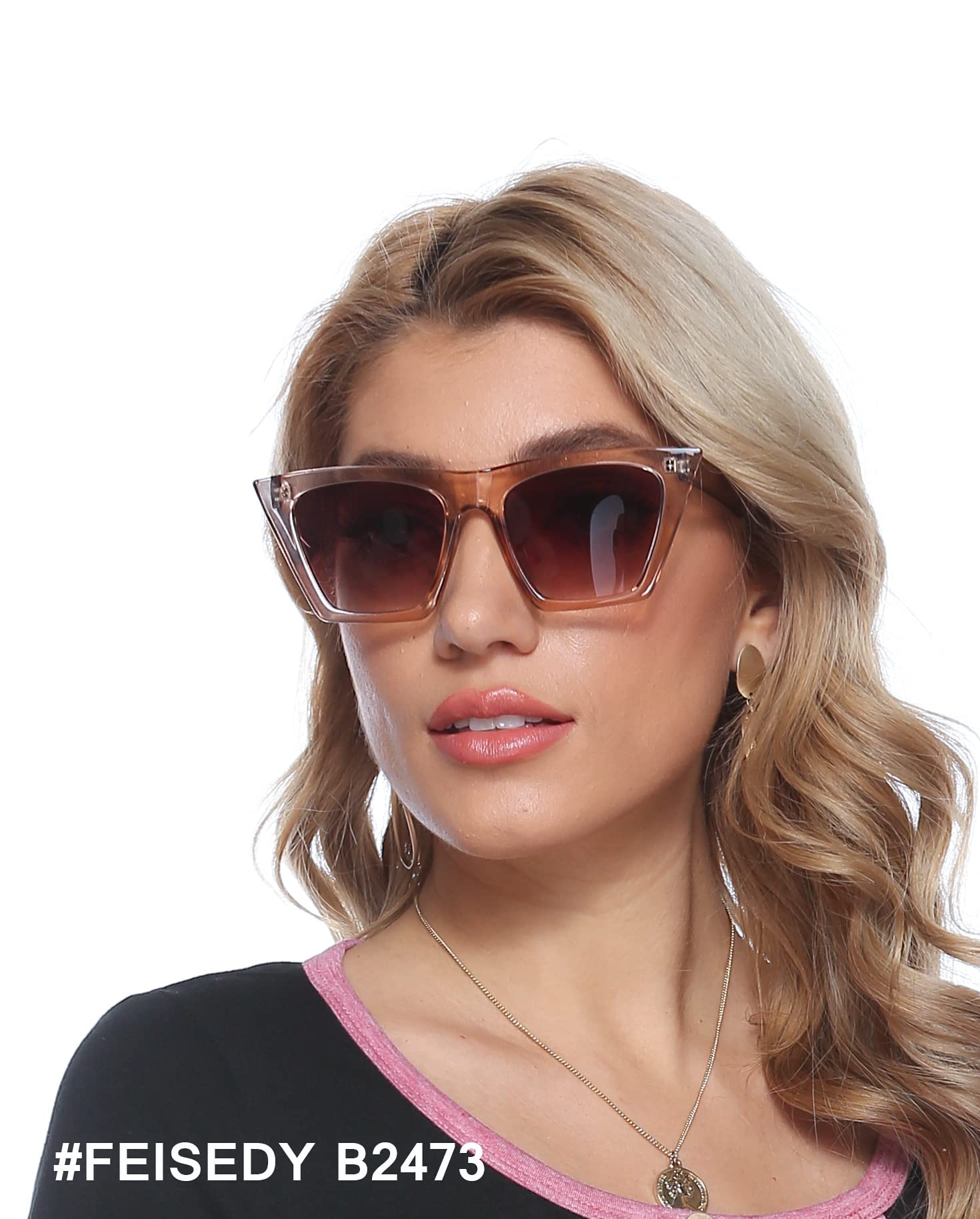 FEISEDY Vintage Square Cat Eye Sunglasses Women Trendy Cateye Sunglasses  B2473