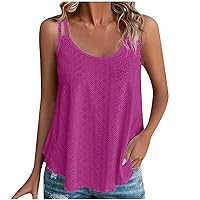 Womens Fashion Tank Tops 2024 Summer Eyelet Embroidered Sleeveless Shirts Cute Curved Hem Spaghetti Strap Camisoles