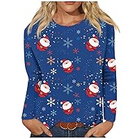 Womens Christmas Shirts Crew Neck Long Sleeve Comfy Casual Blouses Tunics Tops Fall Winter Blouses for Women 2023