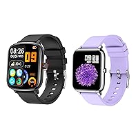 KALINCO 2 Pack Smart Watch Bundle: P96 Black, P22 Purple with Heart Rate, Blood Pressure and Blood Oxygen Monitoring