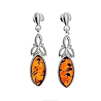 Classic Genuine Baltic Amber 925 Sterling Silver Classic Celtic Drop Designer Earrings GL143