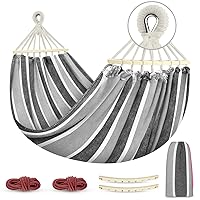 MOSFiATA Hammocks Portable Camping Hammock Upgraded 550lb Comfortable Fabric Hammock with Two Anti Roll Balance Beam and Sturdy Tree Straps for Camping, Patio, Backyard, Outdoor （Gray White）