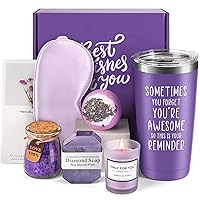 Jekeno Birthday Gifts for Women Girls - Mothers Day Gifts for Mom Wife Presents for Her Sister Bestie Female Friends Girlfriend Nurse Lavender Relaxing Spa Basket Purple Gift Box Mug Tumbler Set