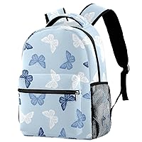 School Backpacks Blue Pattern Butterflies Elementary Students Bookbags With Water Bottle Pocket