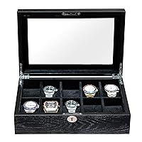Watch Box for Men 10 Watches Organizer Storage Smart Watch Display Case - Wood with Soft Velvet Interior-Large Glass Window-Gift for Women and Man (Black)
