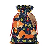 WURTON Gift Bag With Drawstring, Cute Animal Fox Flower Canvas Gift Bags, Present Wrap Bags For Christmas, 12 X 8 In