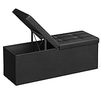 SONGMICS 43 Inches Folding Storage Ottoman Bench with Flipping Lid, Storage Chest Footrest Padded Seat with Iron Frame Support, Black ULSF75BK