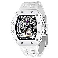 TSAR BOMBA Men's Automatic Tonneau Skeleton Luxury Watch 50 m Waterproof Analogue Mechanical Diving Square Hollow Watch Japanese Movement Sapphire Mirror Silicone Strap