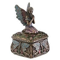 SUMMIT COLLECTION Art Nouveau Kneeling Fairy Jewelry Box with Dragonfly and Blooming Flower Decorations