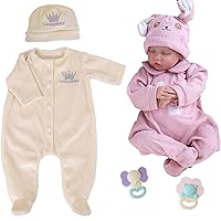 Aori 18 Inch Lifelike Reborn Baby Dolls Realistic Baby Doll Set and Beige Outfit Accssories for 17-20 Inch Dolls