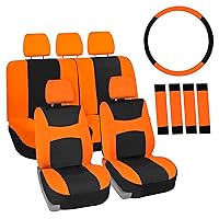 FH Group Full Set Cloth Car Seat Covers , Universal Fit combo, Low Back Front Seat Covers, Airbag Compatible, Split Bench Rear Seat, Washable Seat Cover for SUV,Sedan,Van Orange