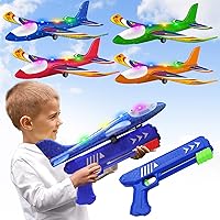 4 Pack Airplane Launcher Toys, 2 Flight Modes LED Foam Glider Catapult Plane Toy for Boys, Outdoor Flying Toys Birthday Gifts for Boys Girls 4 5 6 7 8 9 10 11 12 Year Old