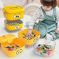 4 Tray Toy Blocks Sorter Sifter, Cute Portable Storage Brick Box for Lego Blocks, Three Different Size Sorter Perfect for Multiple Building Blocks, Gift for Kids, Teens and Adults (Yellow)
