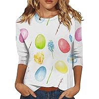 Women's Easter Shirts 3/4 Sleeve Solid Sleeve T-Shirt Athletic Summer Tops for Women 2024