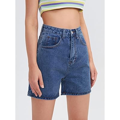 SweatyRocks Women's High Waist Straight Leg Denim Shorts Solid Jean Shorts  Summer Hot Pants with Pockets