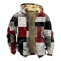 Jackets For Men Zip Up Fleece Sherpa Lined Jackets Heavyweight Sweatshirts Coat Fashin Print Comfy Work Jacket